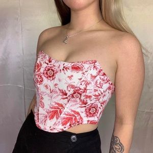Handmade Bustier Corset Top - Red Antique Floral